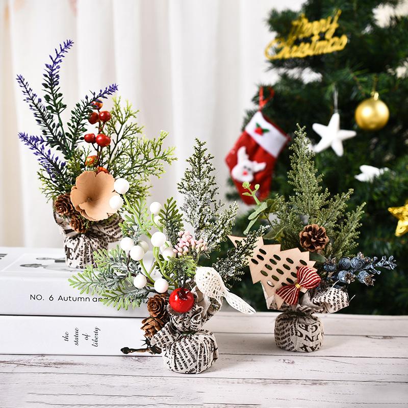 25CM table mini Christmas tree with flower, Small size Christmas trees gift for kids and friends, desktop christmas tree, New year's tree decoration