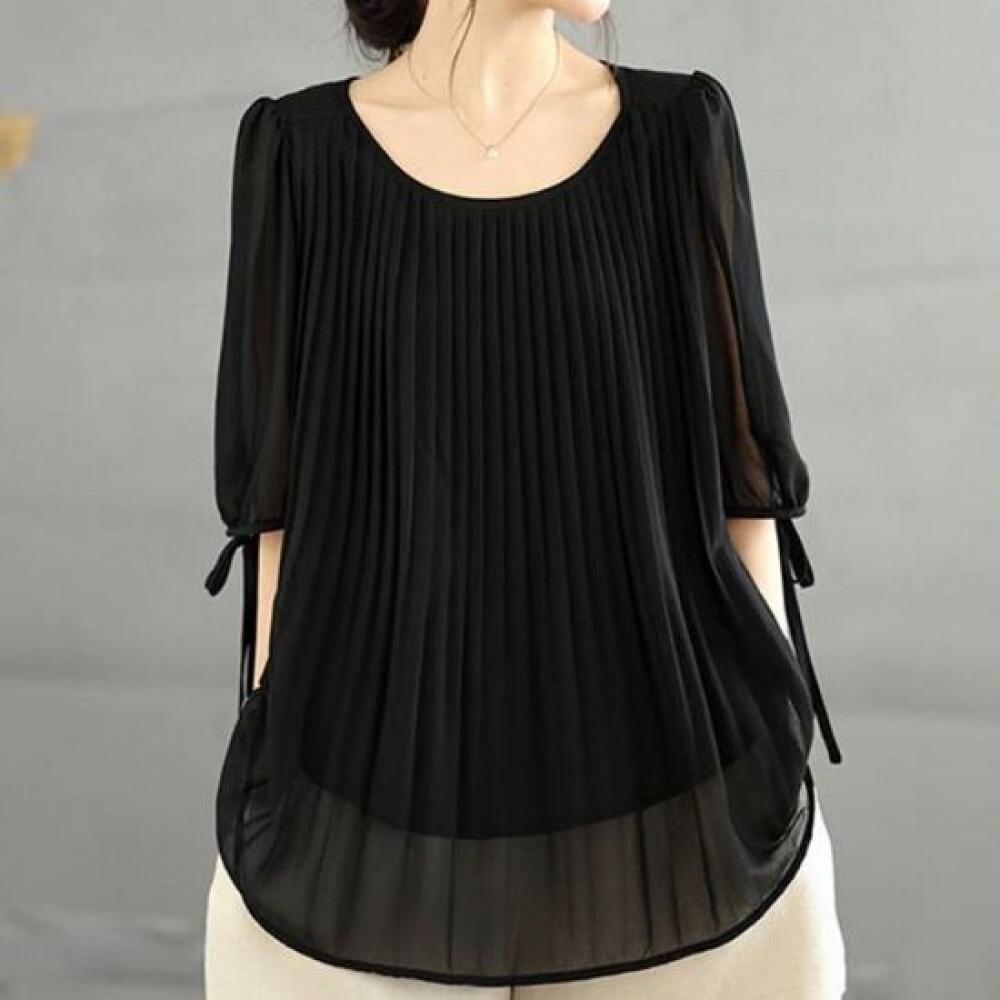 Navava Women Daily Loose Fit Shirring Ribbon 5 Sleeve Blouse Nb3173