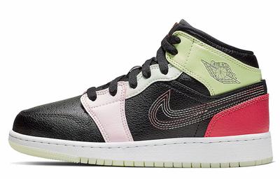 Kids' Sneakers 1 Mid Glow-In-The-Dark (GS) Black/Ember Glow-Barely Volt-Light Soft Pink-Jade Aura