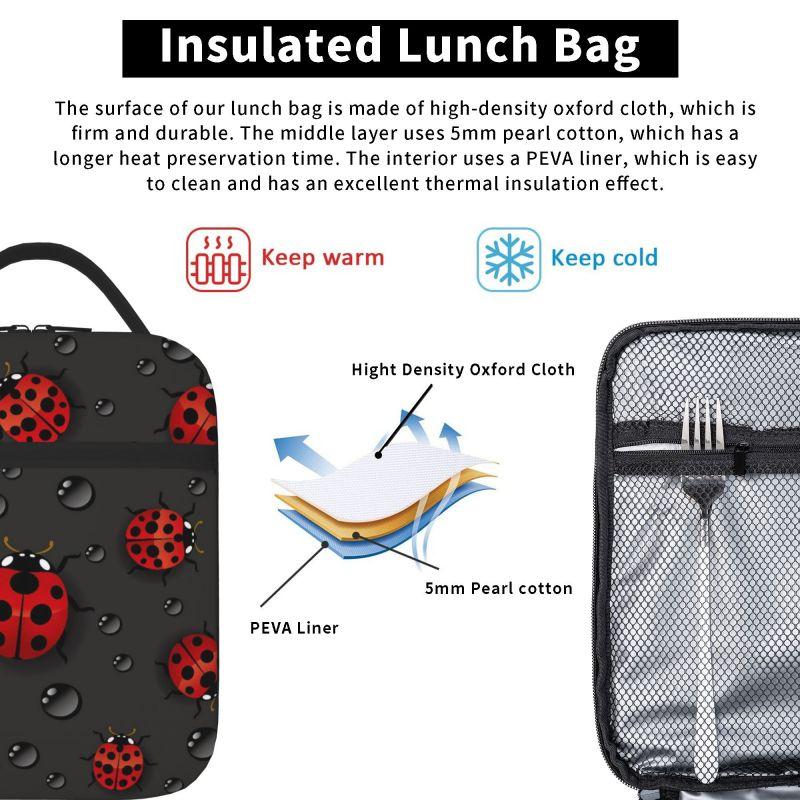 Bolsa de almuerzo aislada de mariquitas, portátil, impermeable, lonchera de Oxford, enfriador térmico, bolsa tote Bento para mujeres, niños, niñas, trabajo, escuela