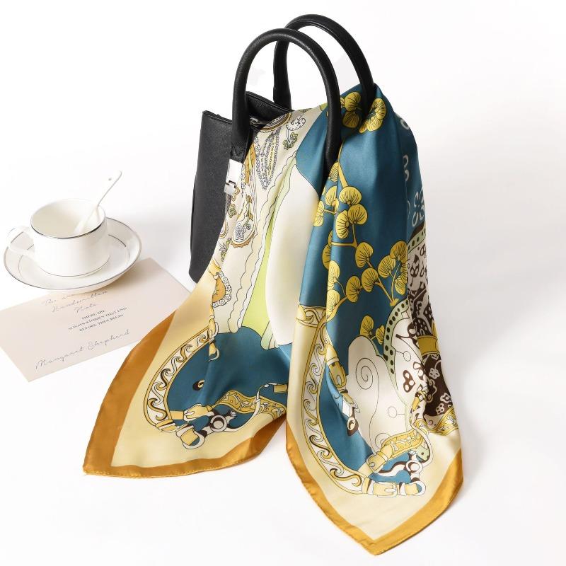 Spring and summer new simulated silk scarf women's versatile high-end sense 70 square scarf fashion printing professional small scarf