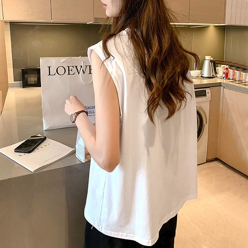 Summer New White Vest Women's Loose Round Neck Sleeveless T-shirt Student Top Wear Outside with Bottoming Shirt