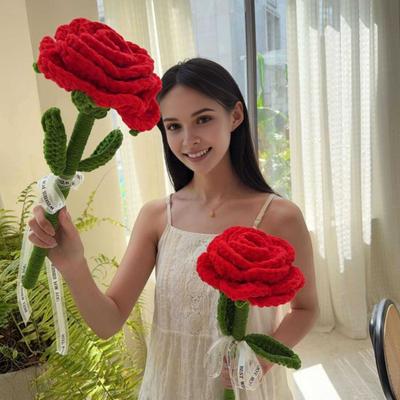 Große gehäkelte Blume Handgefertigter gehäkelter Rosen-/Sonnenblumenstrauß Künstliche gestrickte Blume Geburtstags-Jubiläumsgeschenk für Mutter