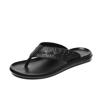 Men's Genuine Leather Toe Post Flip-Flops: Casual Embossed Summer Sandals
