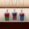 Silver Plated Emerald Cut Gradient CZ Pendant Necklace, Double Halo Cable Chain Necklace for Women