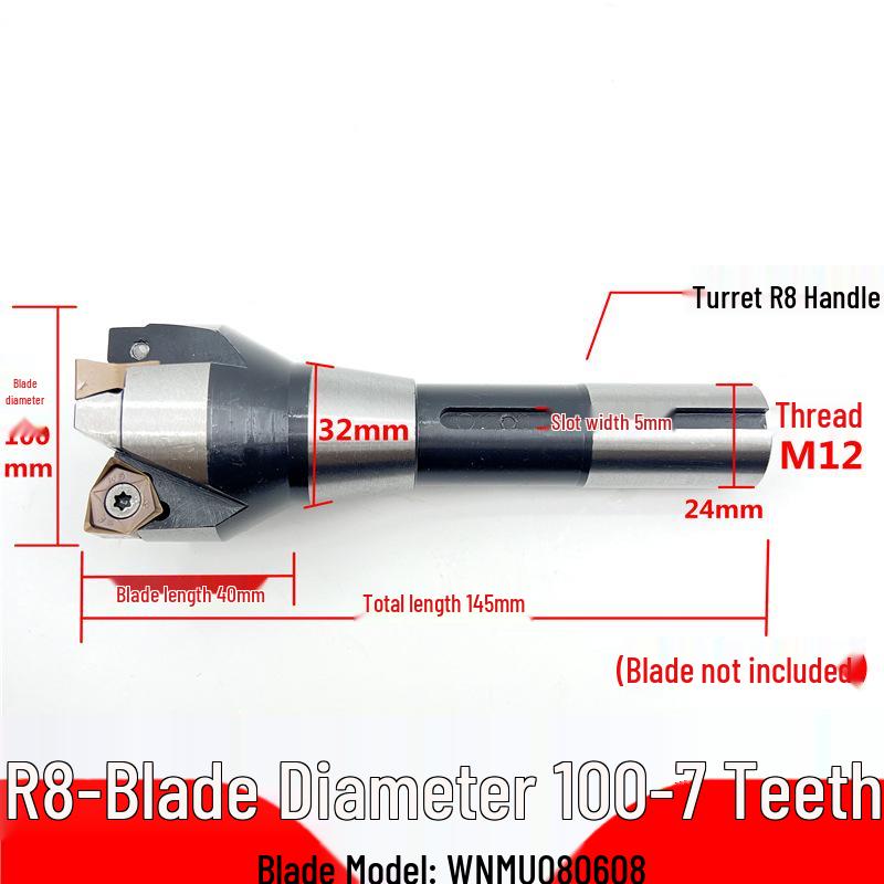 MFWN90 High-Speed Hexagonal Heavy Cutting Milling Cutter with Double-Sided Insert, Morse Taper 4 Turret R8
