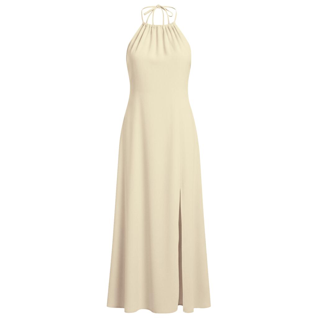 Ärmelloses einfarbiges rückenfreies Maxikleid mit Schlitz für Damen, lässiges lockeres Tankkleid für Sommer, Strand, Alltag