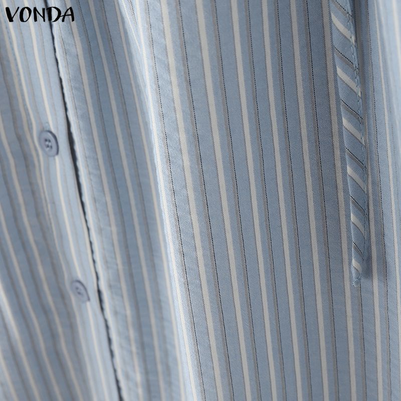 VONDA Oversized Women Casual Long Sleeve Striped Loose Hooded Shirts Blouse