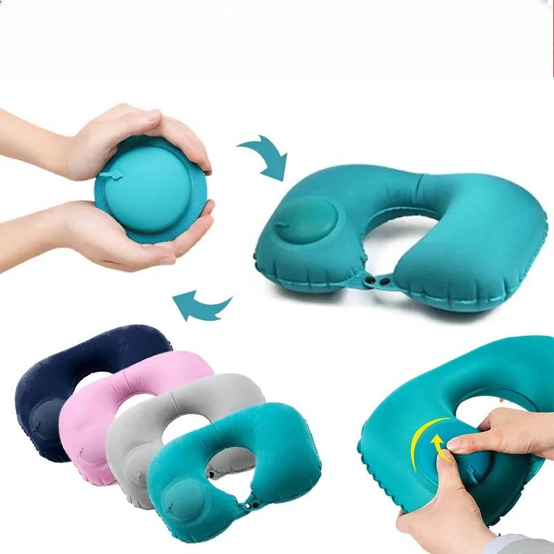 U-Shape Travel Pillow Inflateble Portable Folding Pillow Cervical Spine Protection Sleep Pillow Car Inflate Ring Neck Pillows