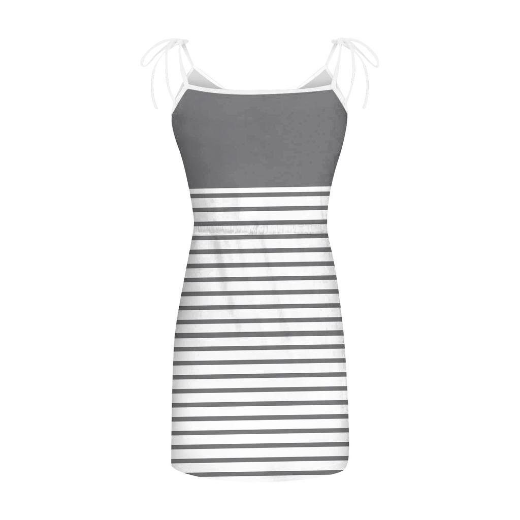 Women's Fashion Summer Printed Loose Sleeveless Pocket V-Neck Dress