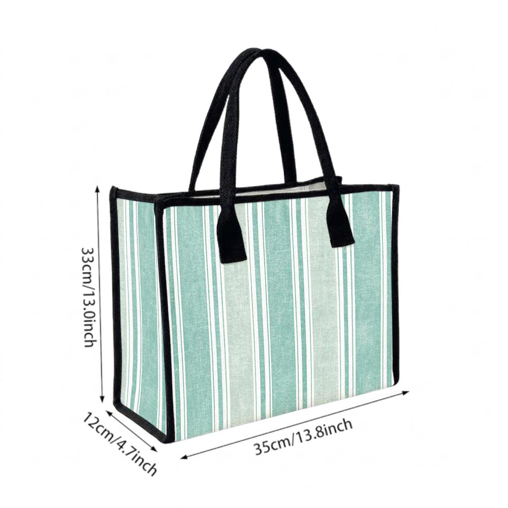 Green Striped Tote Bag Casual Large Daily Use Shoulder Handbag