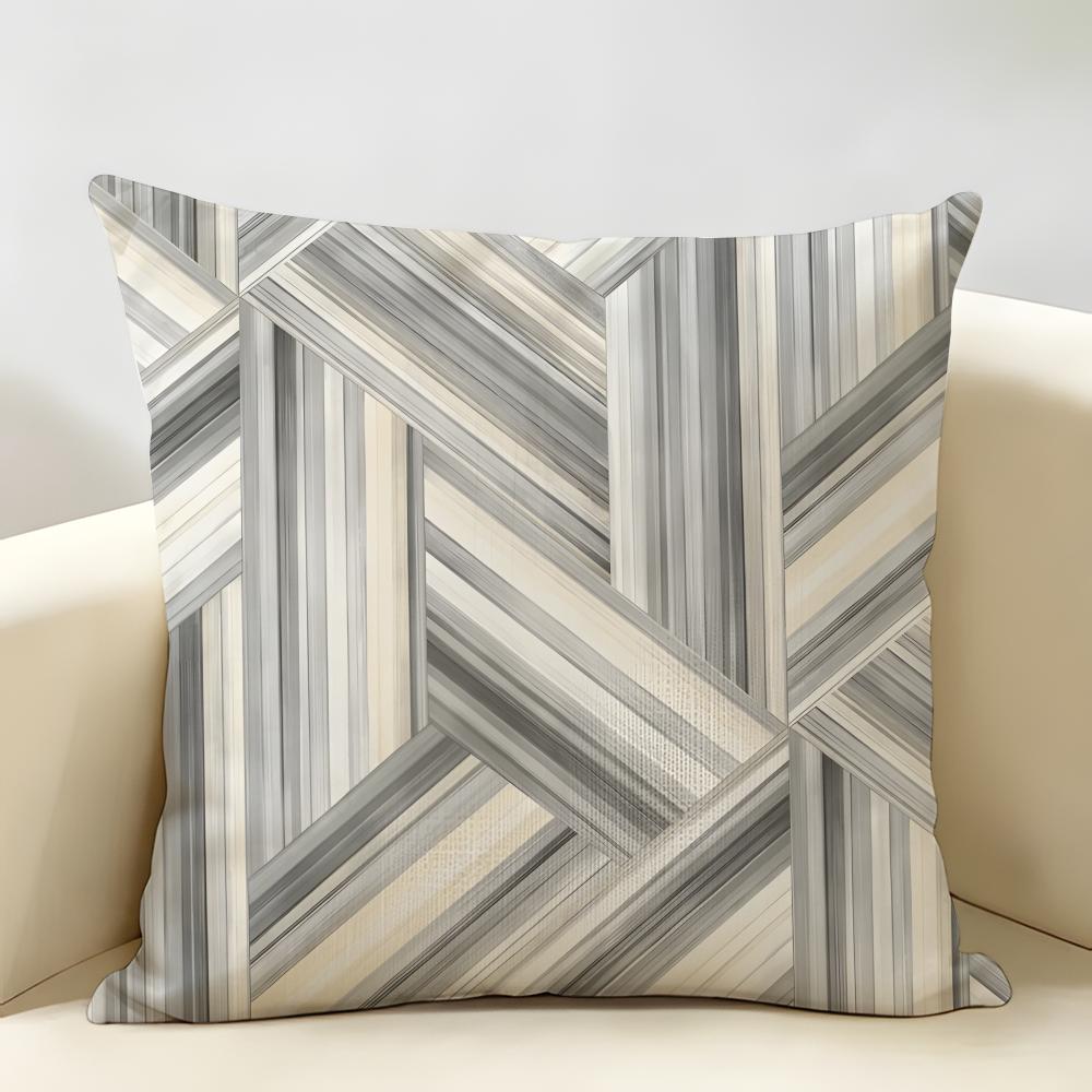 Simple Geo Inlay Pattern Cushion Cover Natural Linen Organic Fabric Double-Sided Printing Breathable Perfect For Home Decor
