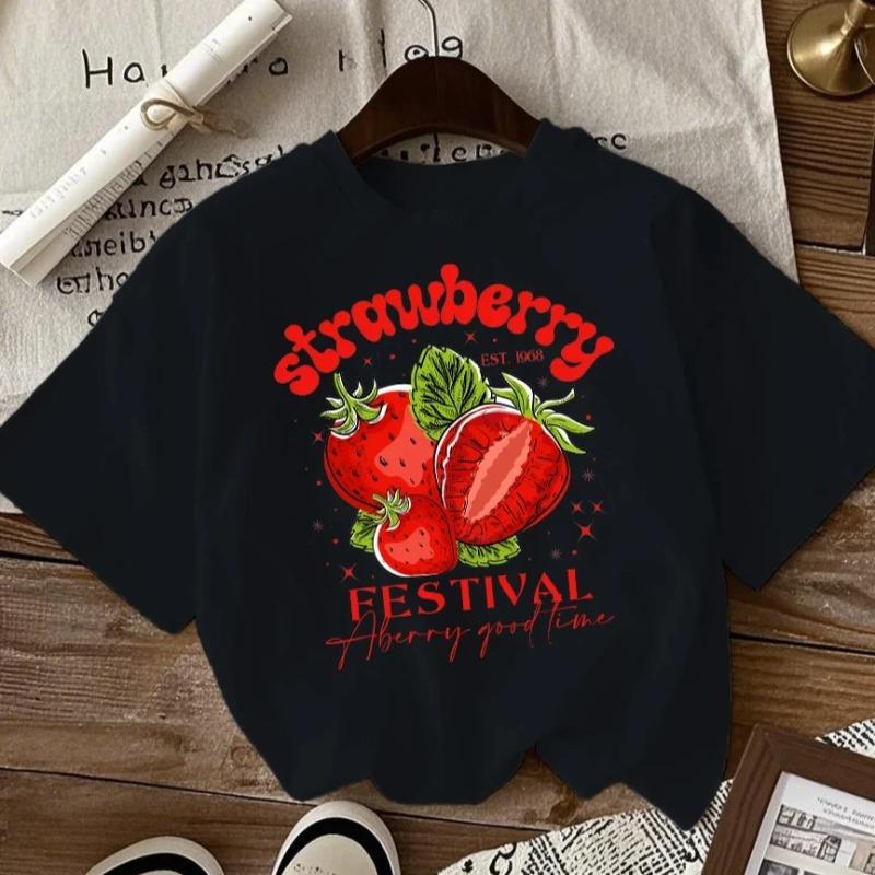 Festival della Fragola Un Tempo Delizioso con le Bacche Stampa Magliette da Donna Hip Hop Maglietta Estiva Abbigliamento Oversize Casual Top Versatile