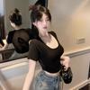 Pure Desire Spice Girl Sexy Backless Short Top Women's Summer Hollow Back Short Sleeve Chic Beautiful Mesh Shirt