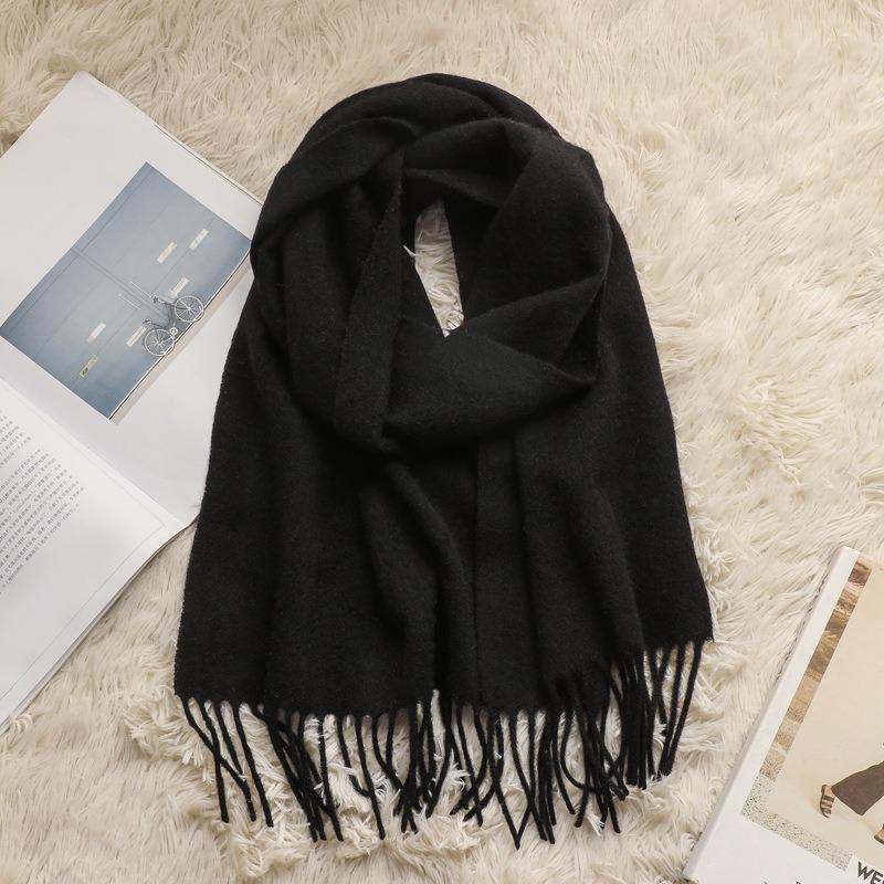 Autumn and Winter New 100% Pure Cashmere Small Scarf Women's Premium Water Ripple Fringed Scarf Versatile Solid Color Scarf