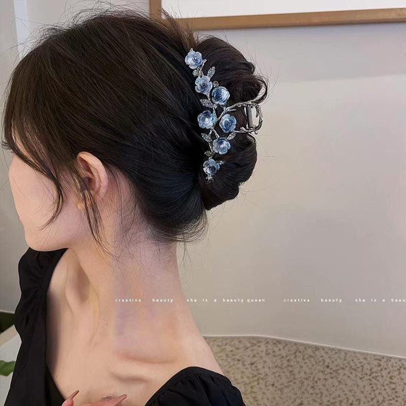 1PC Metal Camellia Grab Clip Female Back of Head Elegant Disc Hair Grab Shark Clip Headgear Hairpin Temperament Hairpin