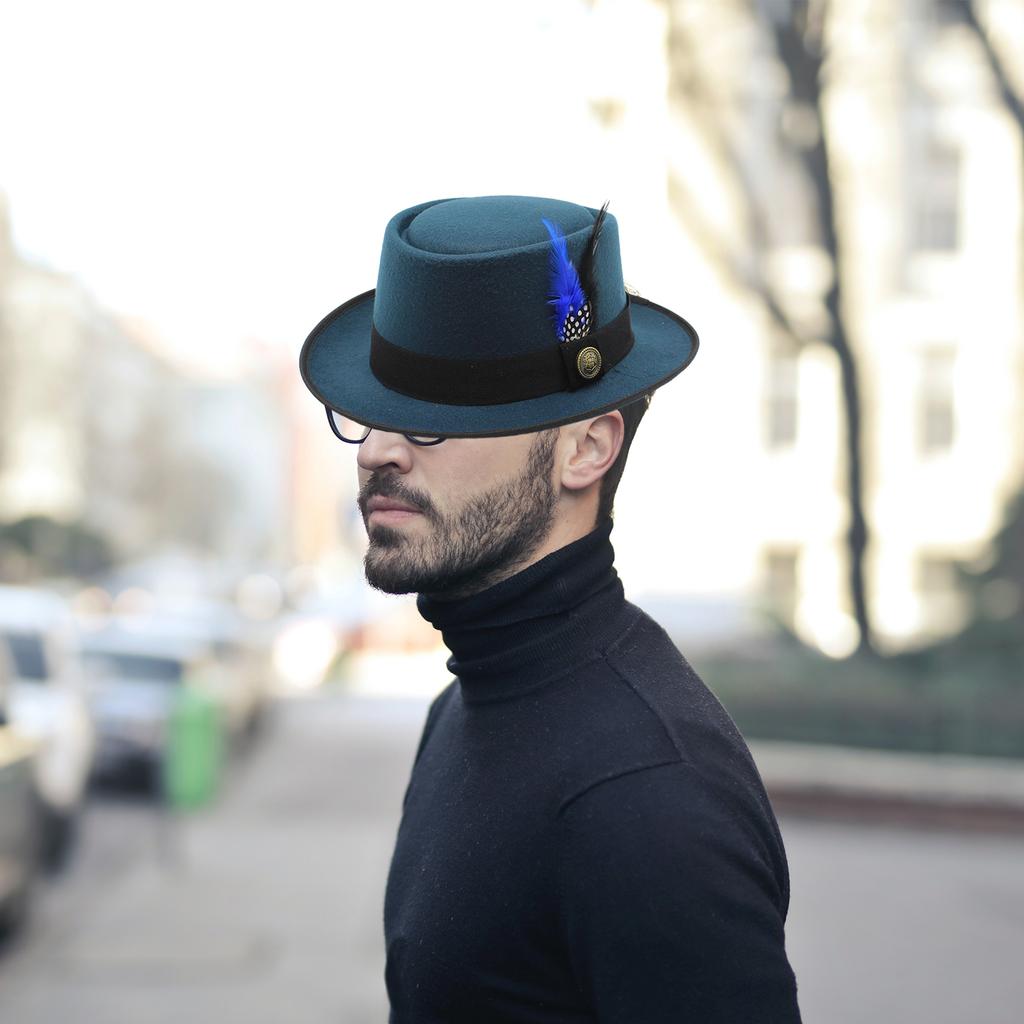 Fedora Hats for Womens Wide Brim Hat Feathers Decorative Belts Woolen Felt Womens Men Elegant Fedora Hat