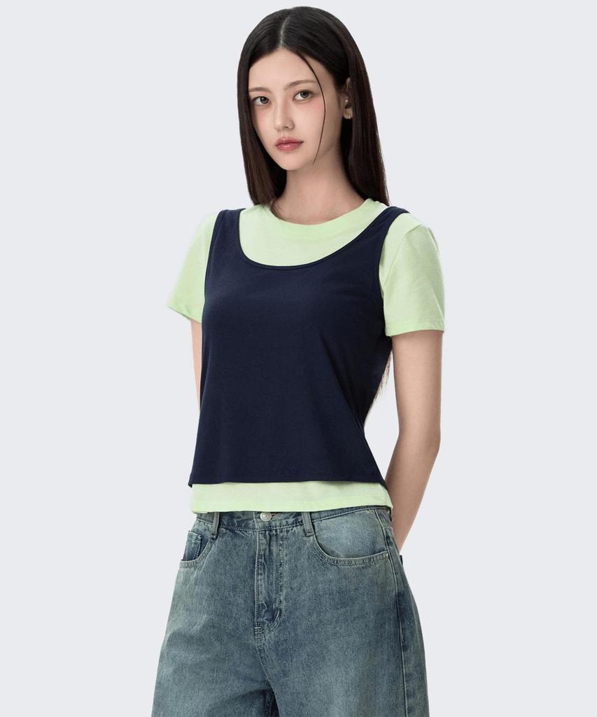 MIXXO Sleeveless Layered Short Sleeve T-Shirt Re Hwg47Ss_Miwhwg86Qa