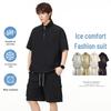 Men's Ice Silk Half-Zip Short-Sleeve T-Shirt & Casual Shorts Set - Summer Two-Piece