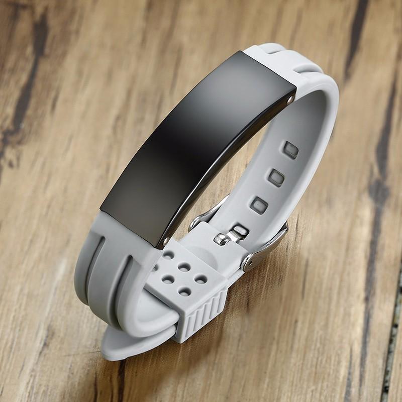 Vnox 16mm Personalize Bracelets for Men Silicone Band with Stainless Steel ID Bar Casual Jewelry Valentine's Day Gift for Him