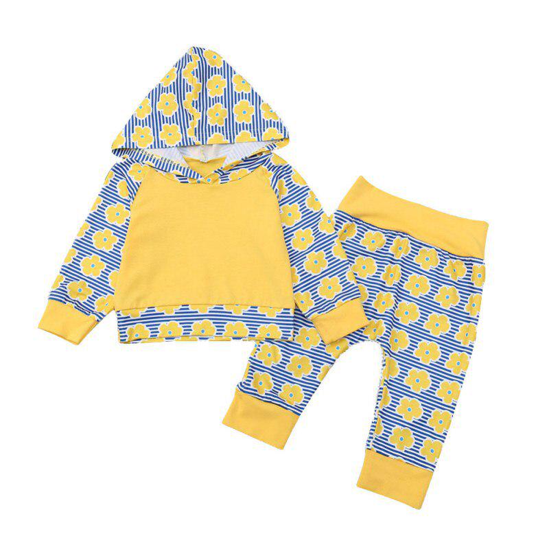Buy Baby Girl Print Floral Hooded Long Sweatshirt+Full Pants 2pcs