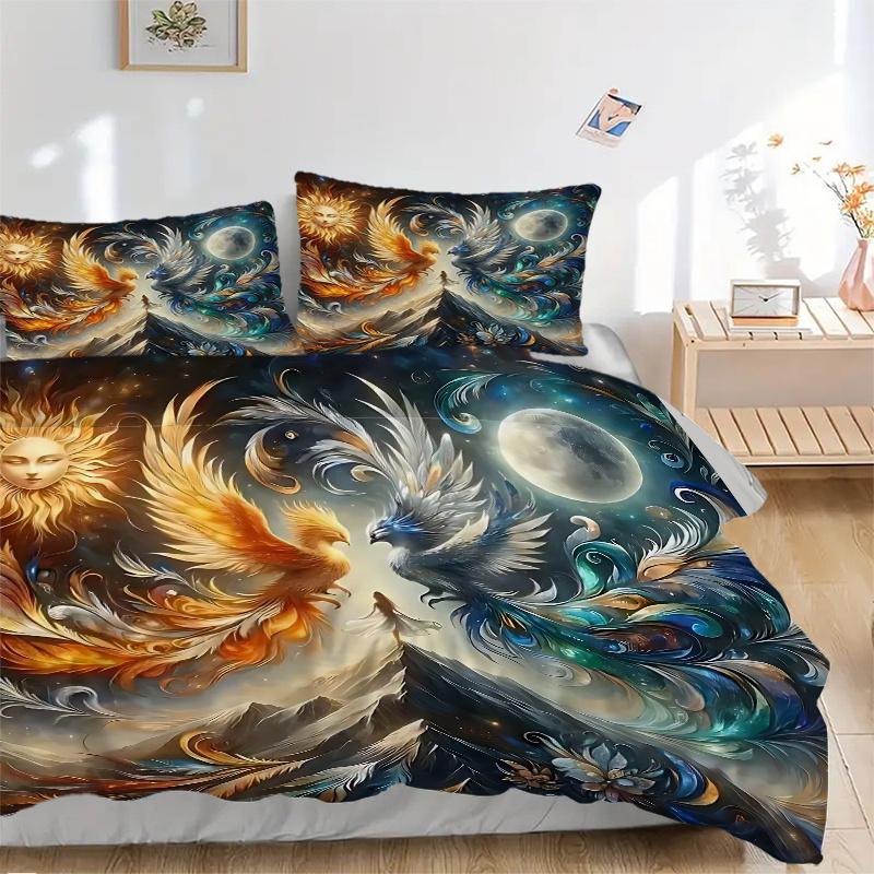 3pcs Anime Phoenix Comforter Set with Two Pillowcases (No Core), Home Decor, Festival Gift, Polyester Fabric