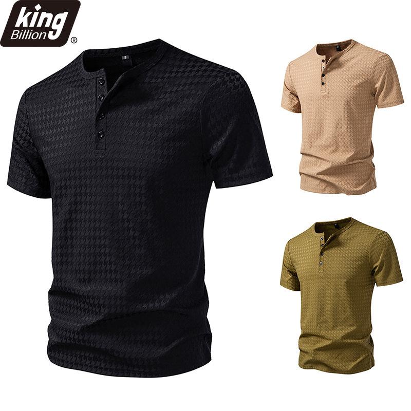 Men's Houndstooth Jacquard Henley T-Shirt - 4-Button Placket Short Sleeve Casual Slim Fit Daily Tops In 3 Versatile Color Options
