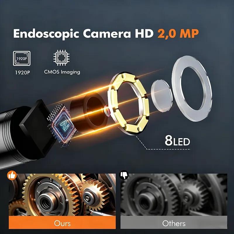 Industrial Endoscope Camera 4.3inch IPS Screen 8mm HD1080P IP67 Waterproof 8 LED Light Inspection Borescope for Pipe Car Repair