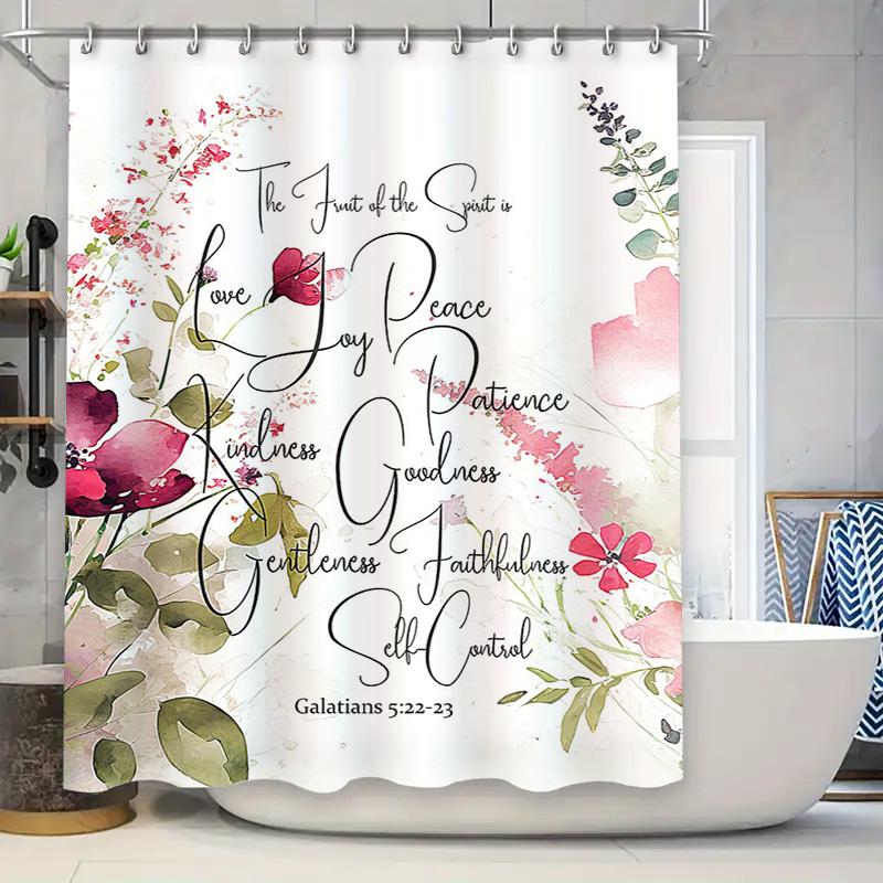 Bright Orange Blue Shower Curtain Decorative Bath Curtains with Floral Print Waterproof Fabric for Bathroom (Size: W72 X L84)