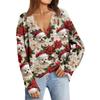 Women's Fashion Long Sleeve Christmas Print V-Neck Button Loose Cardigan Top