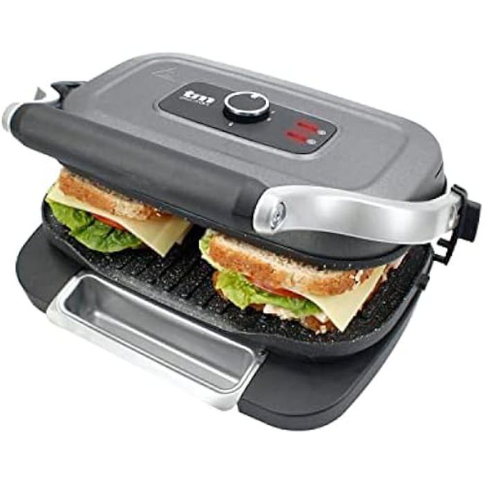 Grill Électrique - TM Electron - TMPGR003GRY - Chauffage Rapide - Revêtement Antiadhésif - Contrôle De Hauteur