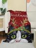 Merry Christmas Cat with Reindeer Antlers Fleece Blanket Festive Winter Holiday Throw for Couch or Bed Soft and Cozy