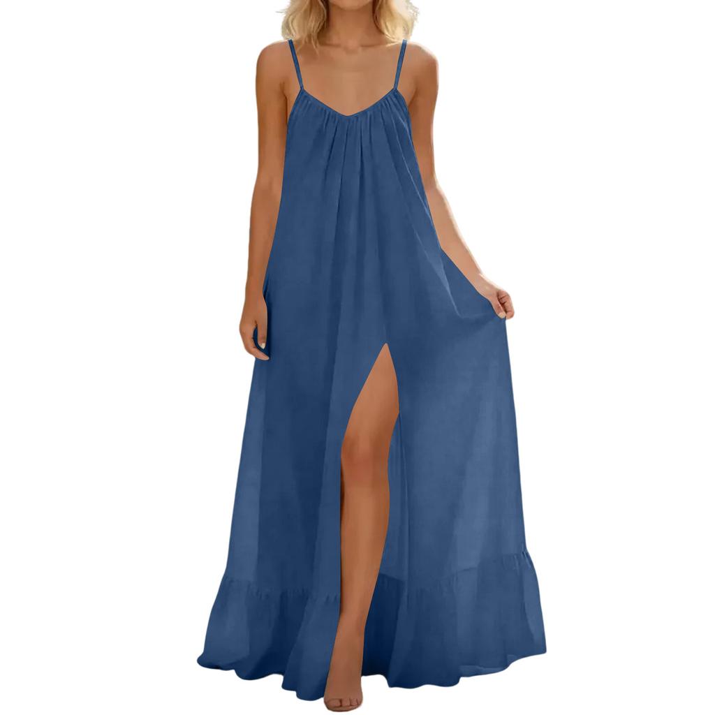 Šaty s výstřihem do O pro ženy Ležérní Pohodlné Bavlněné Povlečení Plážové šaty s krátkým rukávem a kapsami