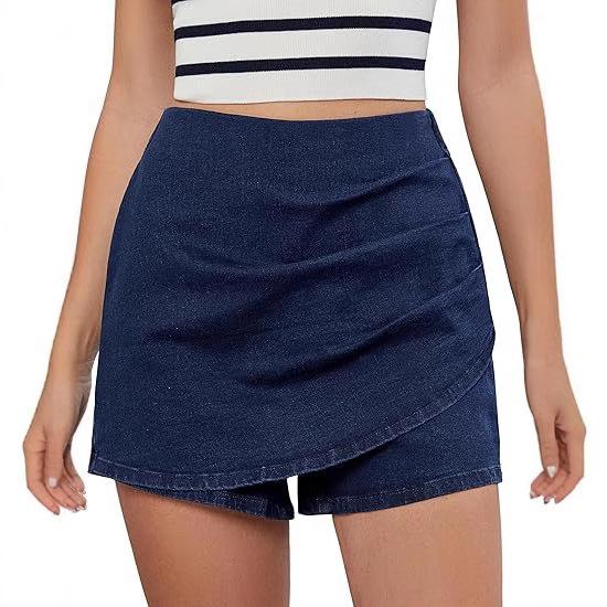 Women's White Short Top and Light Blue Denim Skirt Set with Asymmetric Hem and Slit