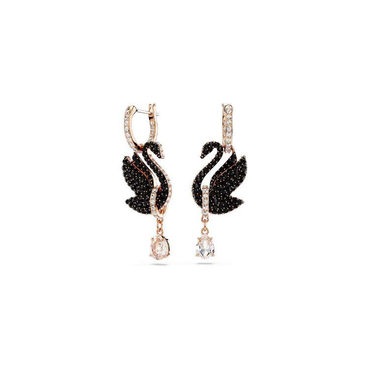 Swarovski Swan Shaped Cubic Zirconia Imitation Crystal Rose Gold Tone Earrings Women earrings Black 5678047 Shopping Bag
