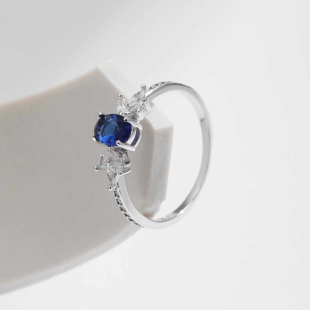 925 Sterling Silver Classic Oval Royal Blue Cubic Zirconia Ring For Women Wedding Engagement Statement Fine Jewelry