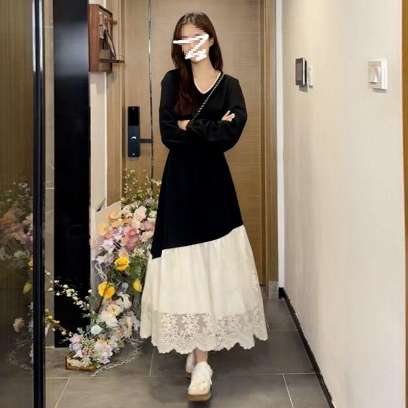 French Style Long Dress With Lace Paneling For Casual Wear In Spring 2026