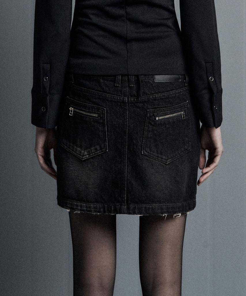 Kobeteu Distressed Curve Denim Skirt