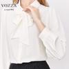 VOZZA Chiffon Blouse with Detachable Ribbon Solid Suitable for Job Entrance Shirt Women's Tie, No-Iron, Color, Office, Hunting, Recruitment, Ceremony,