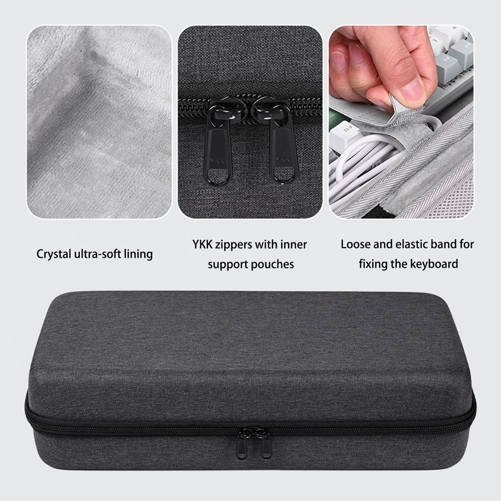 Universal Shock Absorb Keyboards Case Dustproof Lining & Convenient Side Pocket for 68/87 Mechanical Keyboards Use
