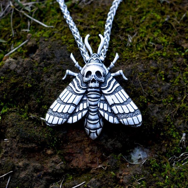 Halloween Dead Head Skull Pendant Women Moth Necklace for Christmas Gift