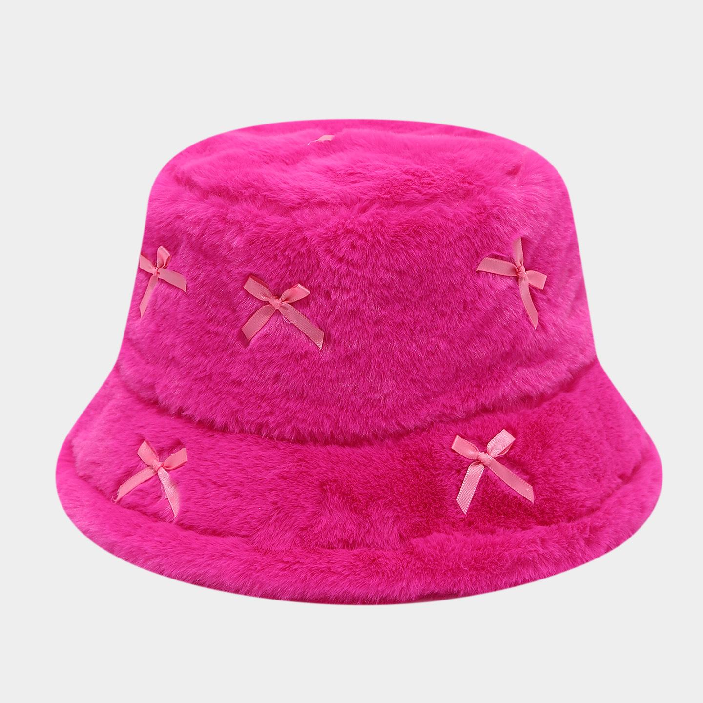 

Literary And Artistic Style Fresh And Girlish Bow Tie Plush Fisherman Hats Female Trend Street Versatile Basin Cap рожевий червоний колір
