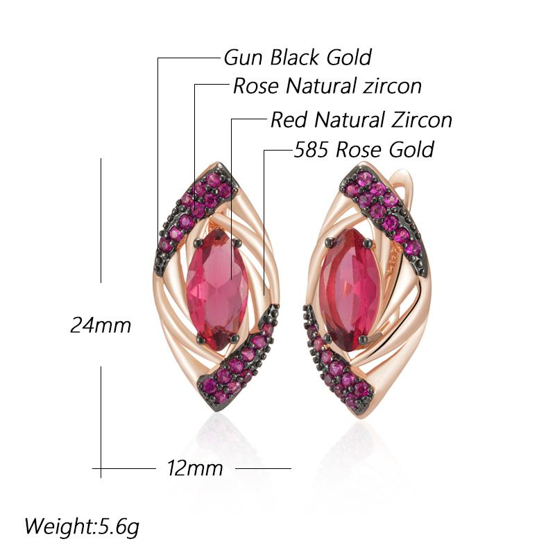 Shiny Red Natural Zircon Drop Earrings Women  Rose Gold And Black Plating High Quality Daily Fine Vintage Jewelry