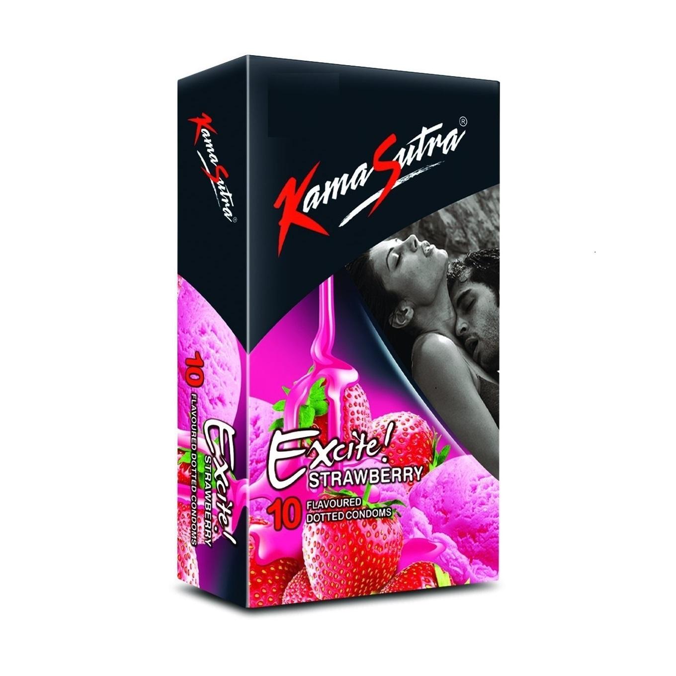 РџСЂРµР·РµСЂРІР°С‚РёРІС‹ С‚РѕС‡РµС‡РЅС‹Рµ СЃ Р°СЂРѕРјР°С‚РѕРј РљР»СѓР±РЅРёРєРё (10 С€С‚), Strawberry Flavoured Condoms,  Kamasutra