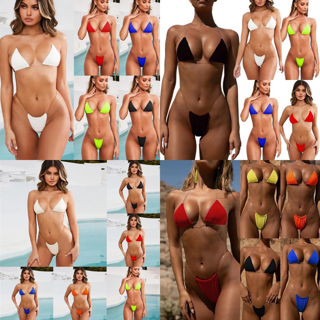Clear Micro Bikini Straps Women Brazilian Gstring Set Thong Swimsuit Swimwear
