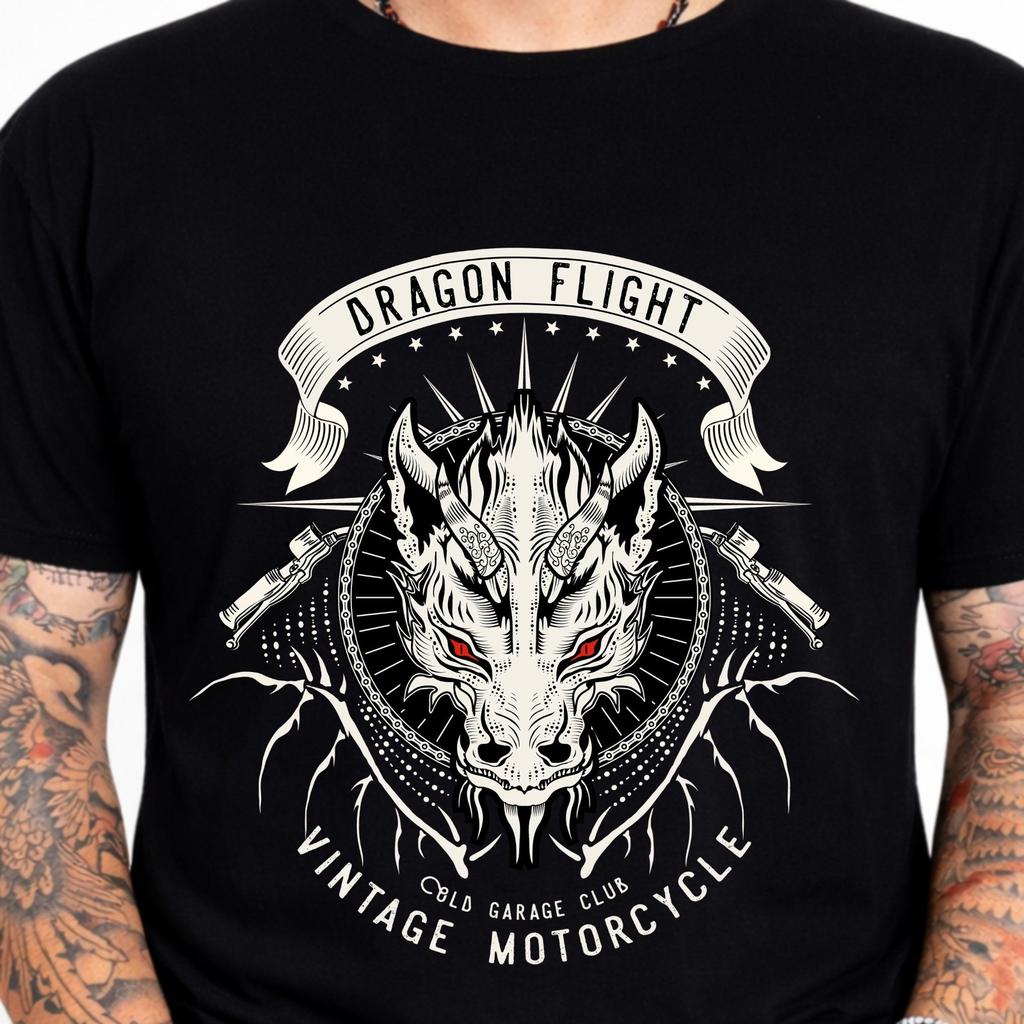 Dragon Flight Vintage Motorcycle Biker Garage Club Rocker Top Graphic T-Shirt.