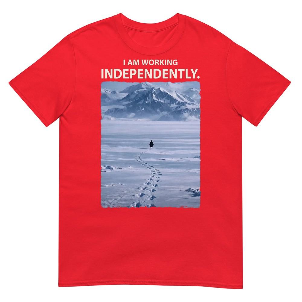 Lone Penguin Walking Toward Mountain Meme TShirt S