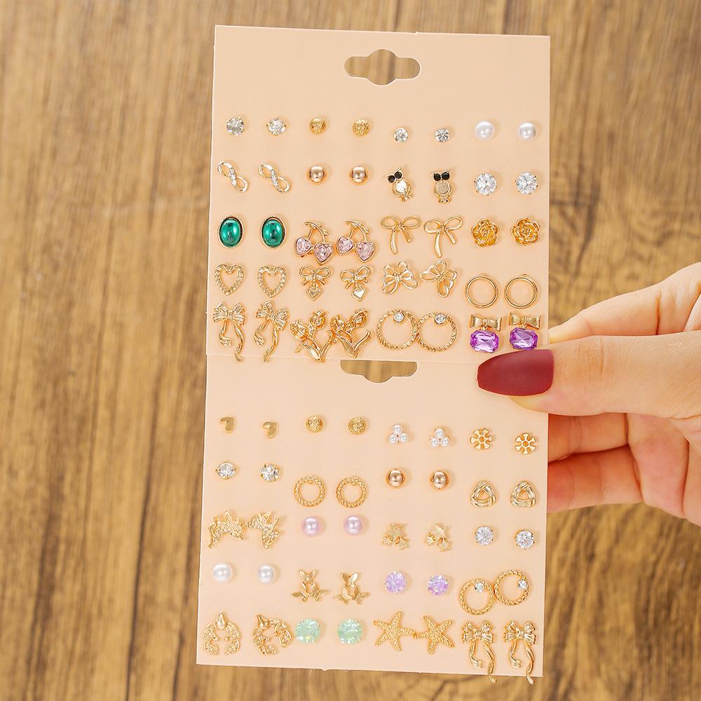 European and American style gold star stud earrings set combination women's heart-shaped light luxury high-end earrings