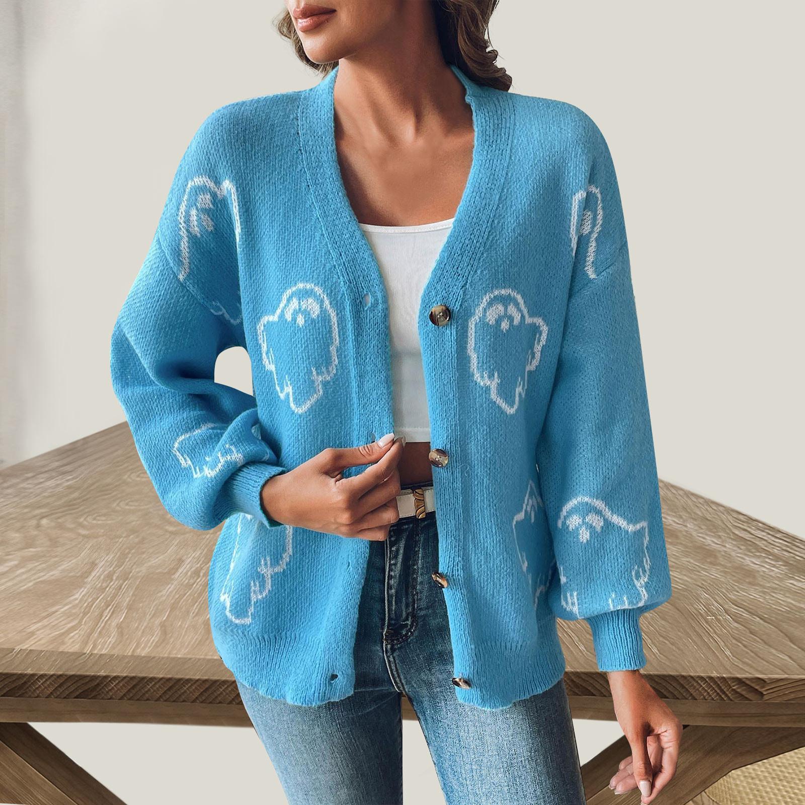 

Жакет на Хеллоуїн Жіночий вільний повсякденний светр на ґудзиках Кардиган з мультфільмом M синій