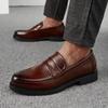 Men's Plus Size British Style Leather Slip-on Loafers - Carved Pointed Toe for Formal & Casual Wear